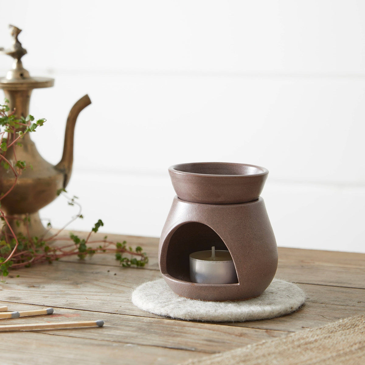 SUNU Stoneware Essential Oil Burner: Sea Glass Green - darker