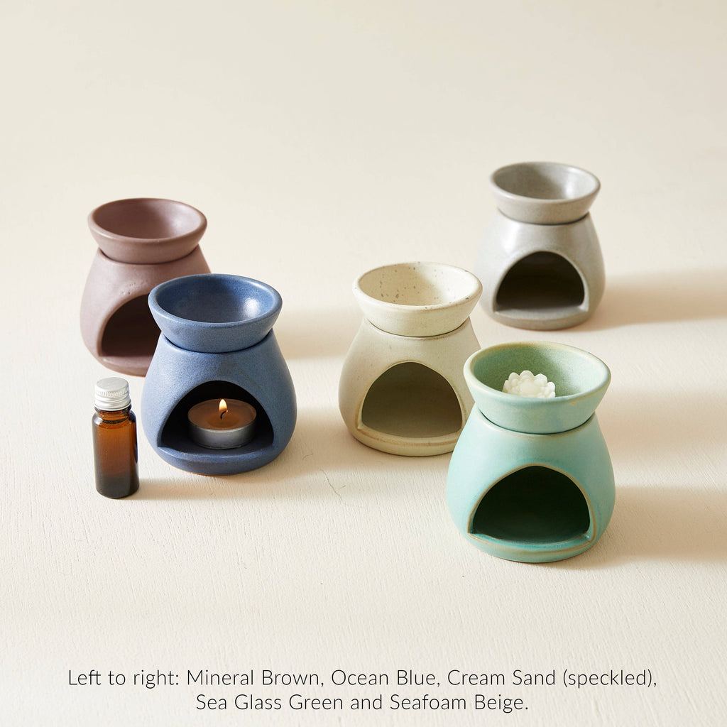 SUNU Stoneware Essential Oil Burner: Sea Glass Green - darker