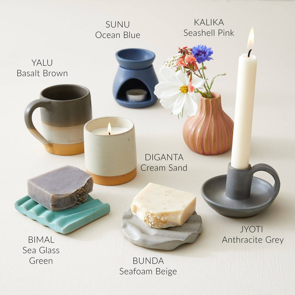 SUNU Stoneware Essential Oil Burner: Sea Glass Green - darker