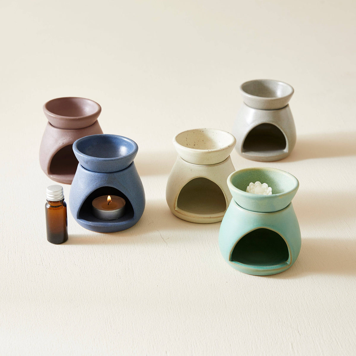 SUNU Stoneware Essential Oil Burner: Sea Glass Green - darker